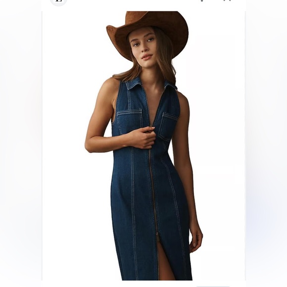 ANTHROPOLOGIE FITTED DENIM PILCRO MIDI DRESS COLOR DENIM DARK  XL NWT - Picture 3 of 14